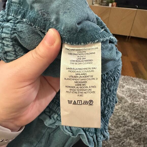 Anthropologie Pilcro Women’s Smocked Linen Blend Romper Teal Size XS Boho Beach - Picture 10 of 11